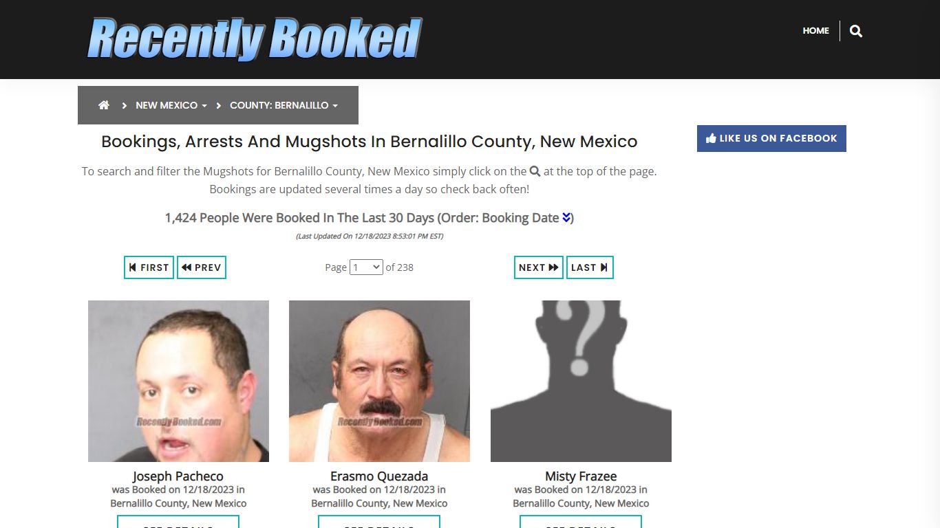 Bookings, Arrests and Mugshots in Bernalillo County, New Mexico